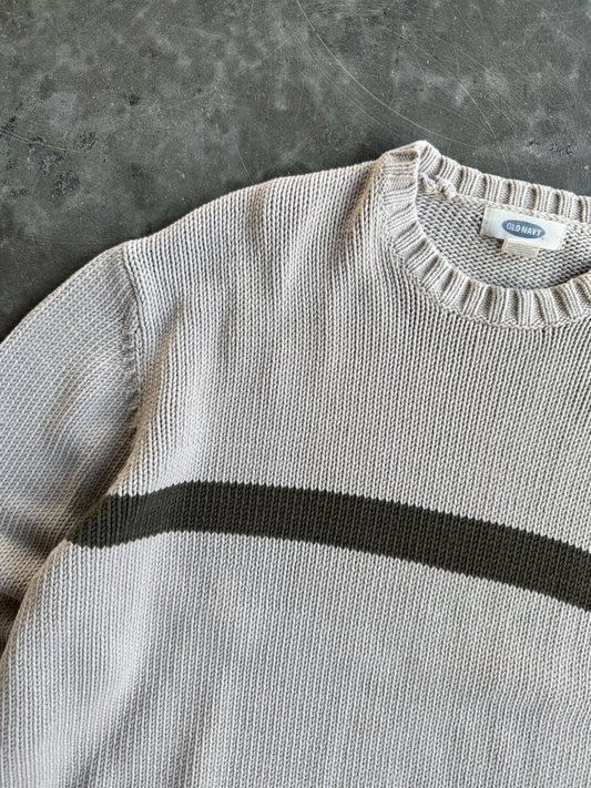 VINTAGE CREAM STRIPED SWEATER - M