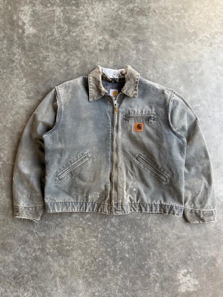 VINTAGE GREY PAINTED DETROIT CARHARTT JACKET - XL