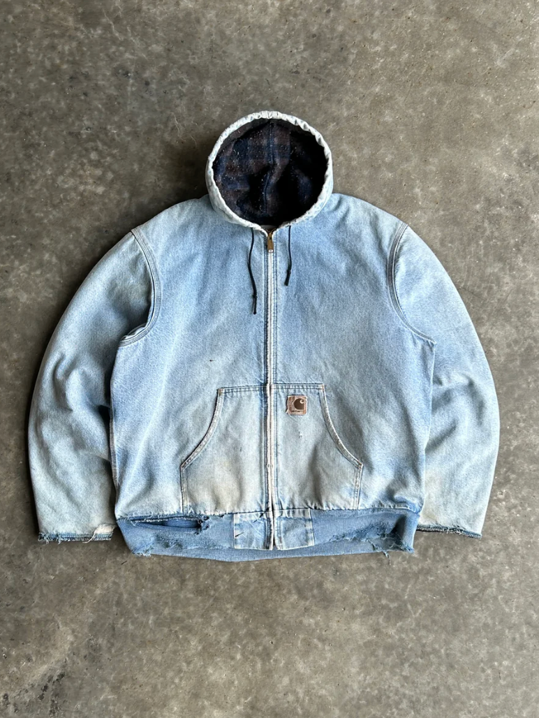 VINTAGE DENIM CARHARTT HOODED JACKET - XL
