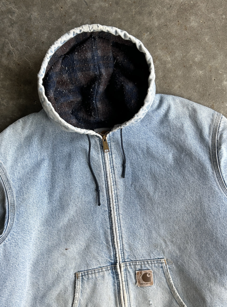VINTAGE DENIM CARHARTT HOODED JACKET - XL