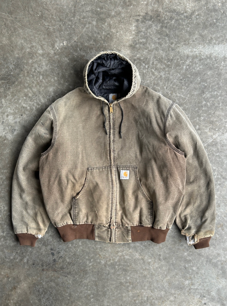 VINTAGE BROWN HOODED CARHARTT JACKET - XL