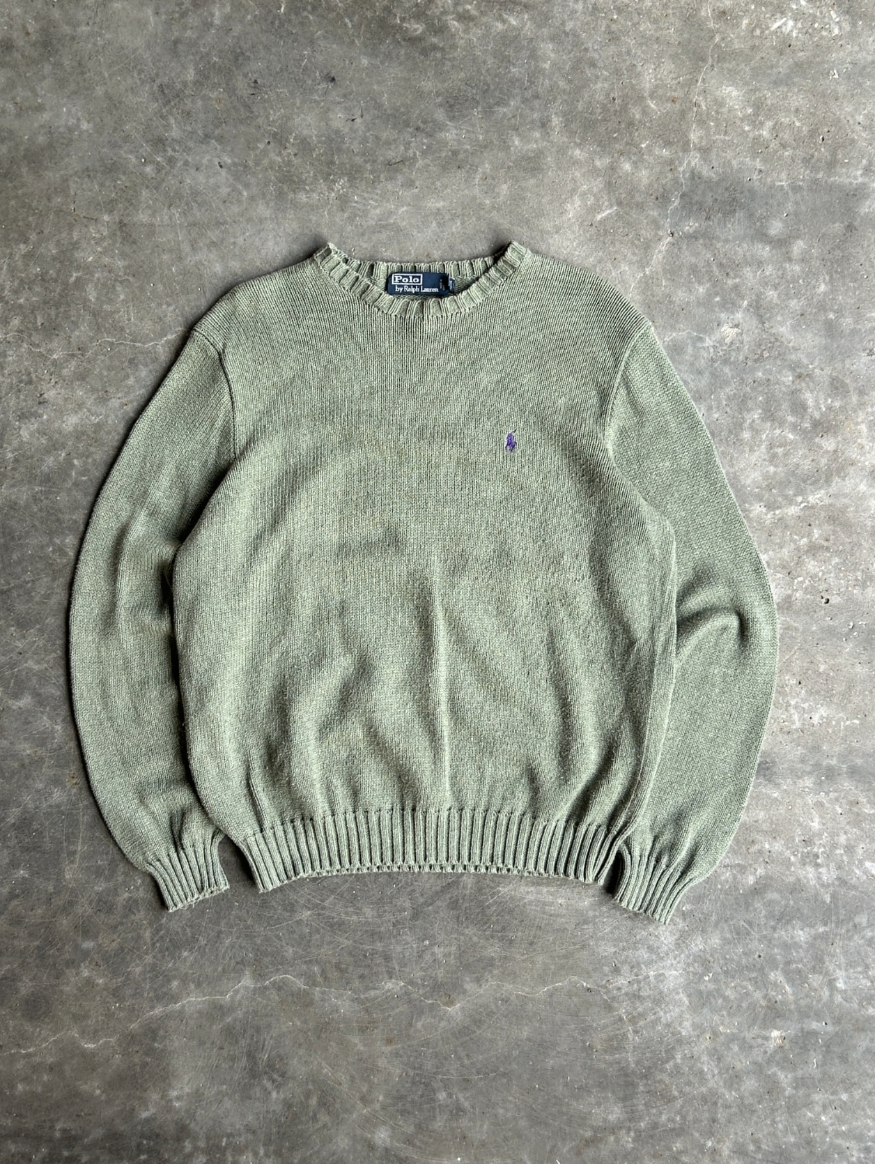 VINTAGE GREEN POLO SWEATER - L