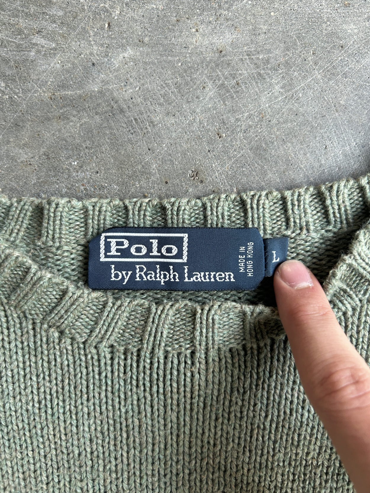 VINTAGE GREEN POLO SWEATER - L