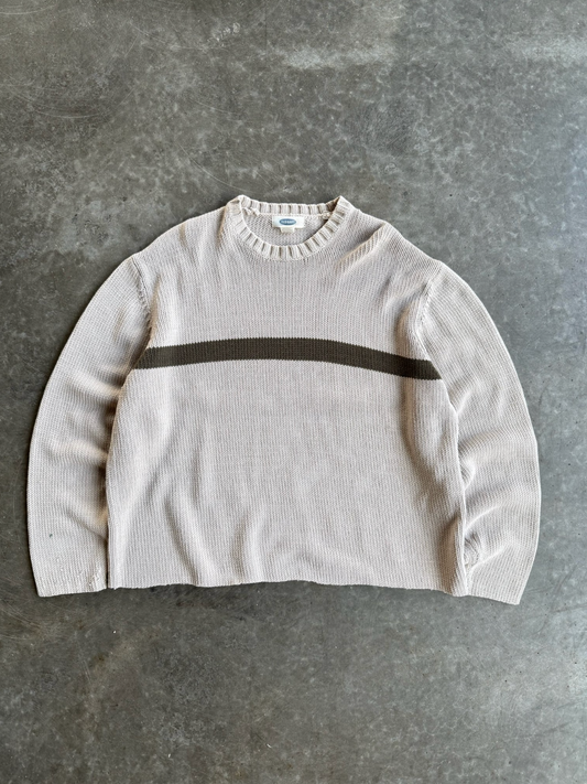 VINTAGE CREAM STRIPED SWEATER - M