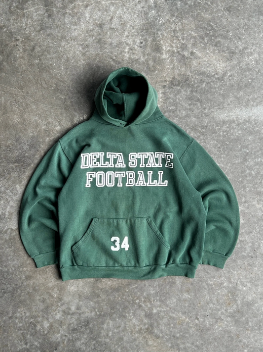 VINTAGE GREEN DELTA STATE FOOTBALL HOODIE - L